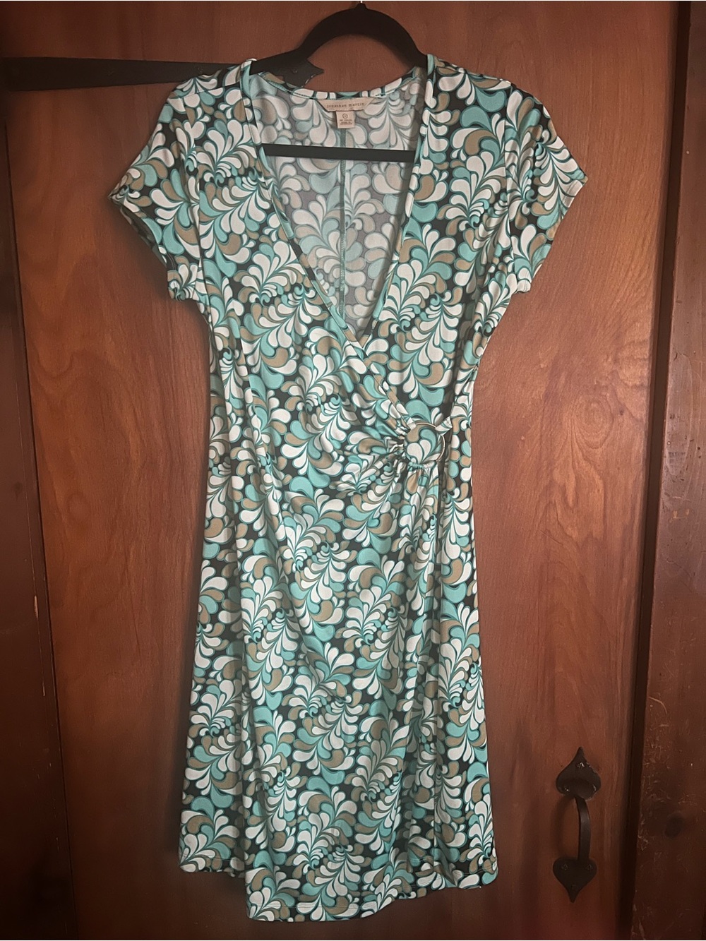 jonathan martin Teal, Cream & Brown Swirl Wrap Midi Dress